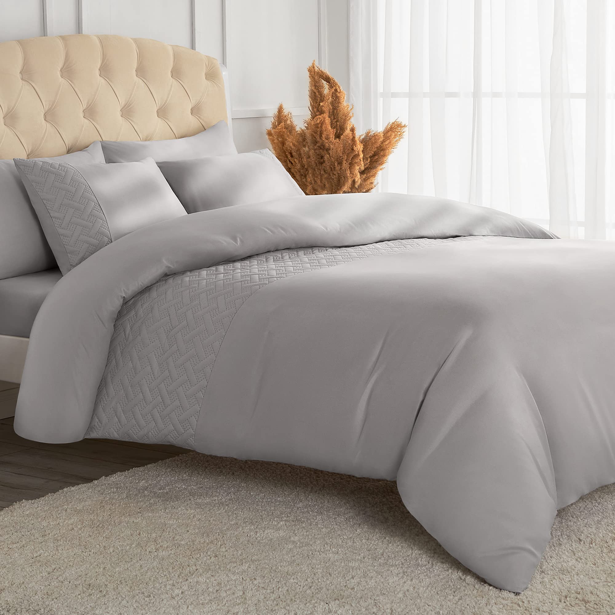 Mellanni Pinsonic Stripe Queen Duvet Cover Set - Fade, Stain, Shrink, And Wrinkle Resistant - 3 Piece Comforter Cover Set - Styl